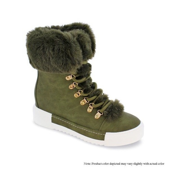 Olive Fur Top Booties - Picture 1 of 1